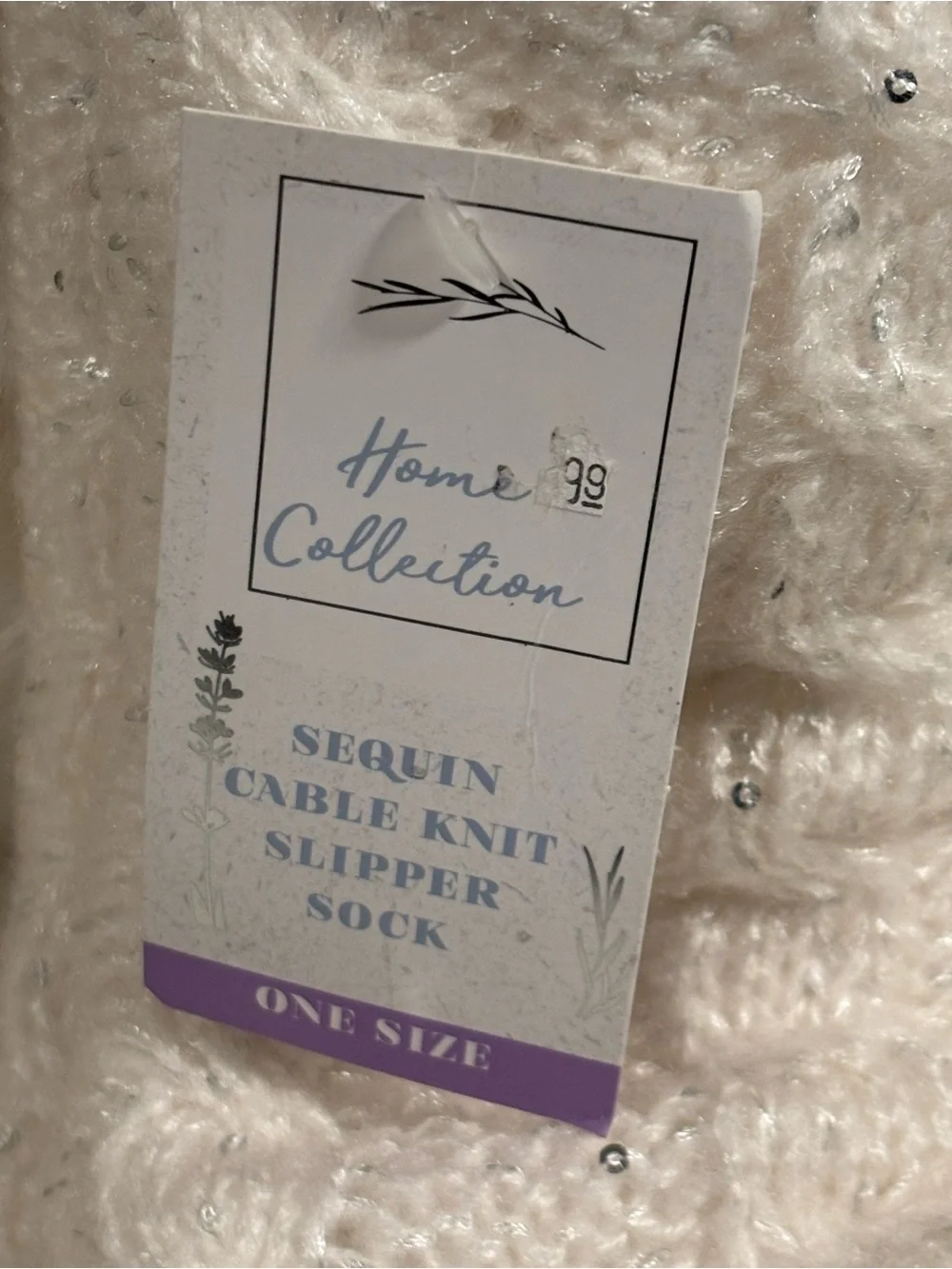 Sequin Cable-knit Slipper Sock Sherpa Lined